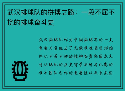 武汉排球队的拼搏之路：一段不屈不挠的排球奋斗史